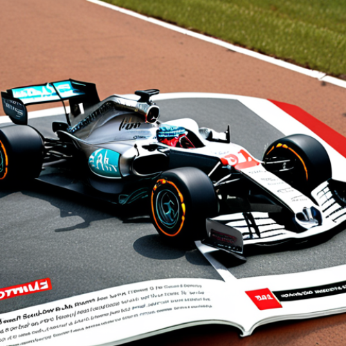 **A high-speed Formula 1 race car cornering sharply, with the magazine "Formule 1 Magazine" subtly visible in the background, showcasing detailed technical analysis and strategy.** (Focus: Formula 1 Magazine)